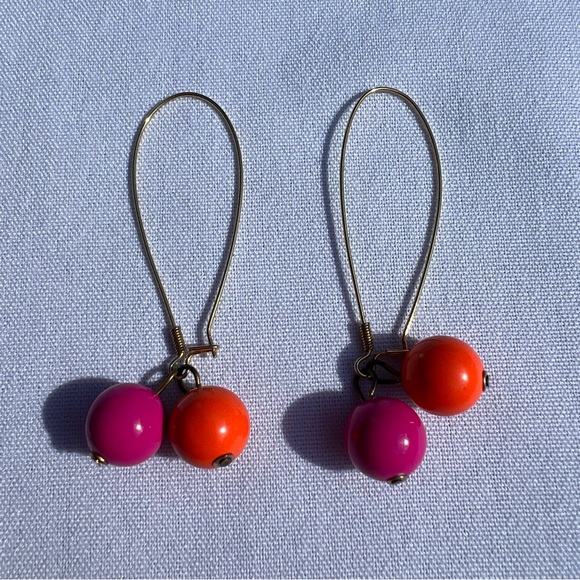 Pink Orange Sphere Dangle Earrings Ball Globe Round Hanging Jewelry - Picture 2 of 3